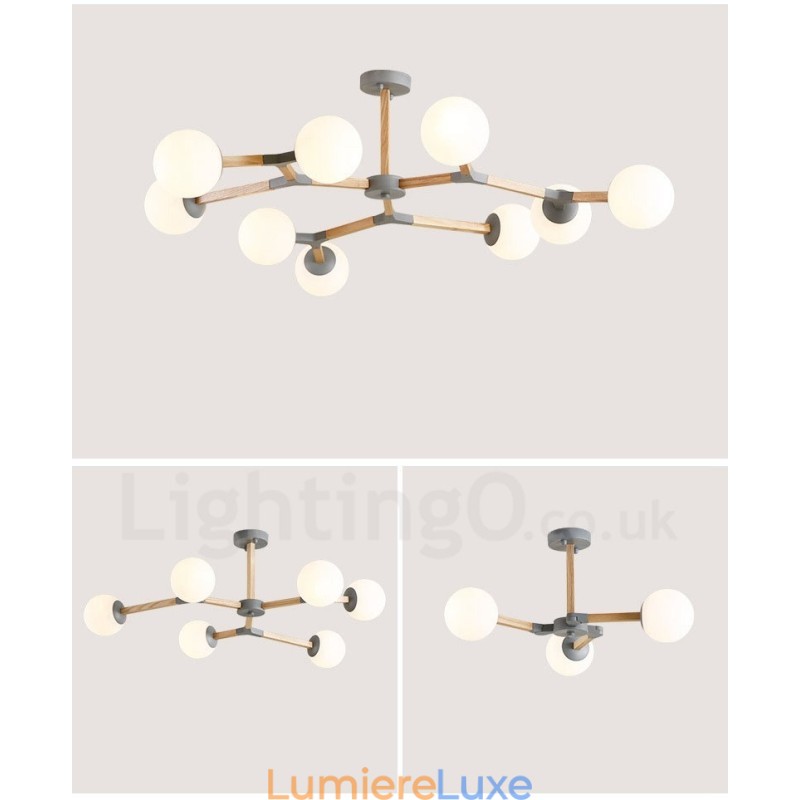 Lustre moléculaire en bois de style nordique moderne avec abat-jour en verre