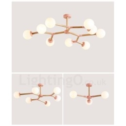 Lustre moléculaire en bois de style nordique moderne avec abat-jour en verre