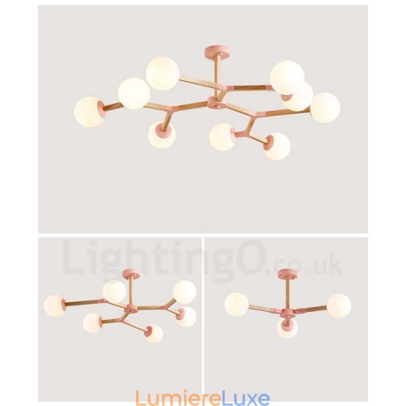 Lustre moléculaire en bois de style nordique moderne avec abat-jour en verre