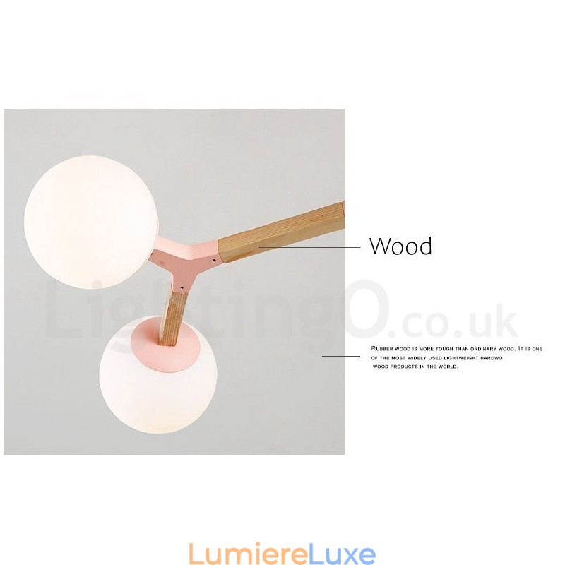 Lustre moléculaire en bois de style nordique moderne avec abat-jour en verre