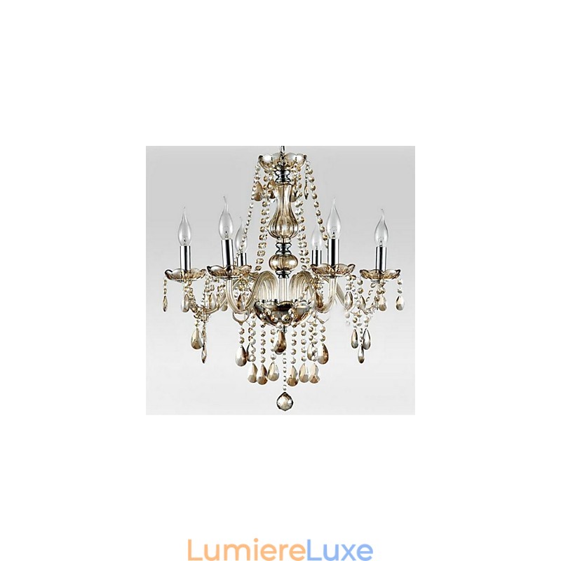 Lustre en verre à 6 lumières de style palais avec ampoule à bougie