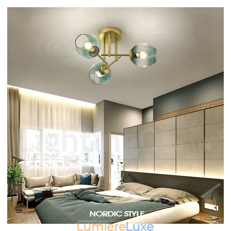 Lustre rustique Lodge à 3 lumières en acier inoxydable avec abat-jour en verre transparent ou bleu
