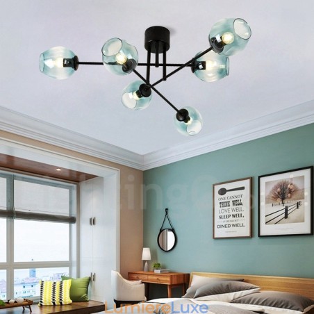 Lustre rustique Lodge à 6 lumières en acier inoxydable avec abat-jour en verre transparent ou bleu Lustre rustique Lodge à 6 lumières en acier inoxydable avec abat-jour en verre transparent ou bleu