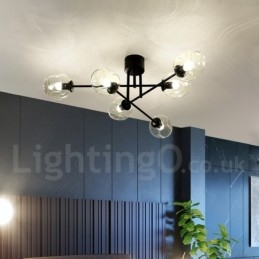 Lustre rustique Lodge à 6 lumières en acier inoxydable avec abat-jour en verre transparent ou bleu