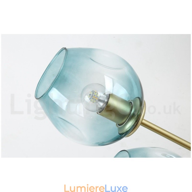 Lustre rustique Lodge à 6 lumières en acier inoxydable avec abat-jour en verre transparent ou bleu