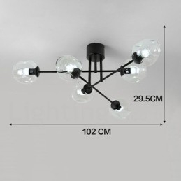 Lustre rustique Lodge à 6 lumières en acier inoxydable avec abat-jour en verre transparent ou bleu