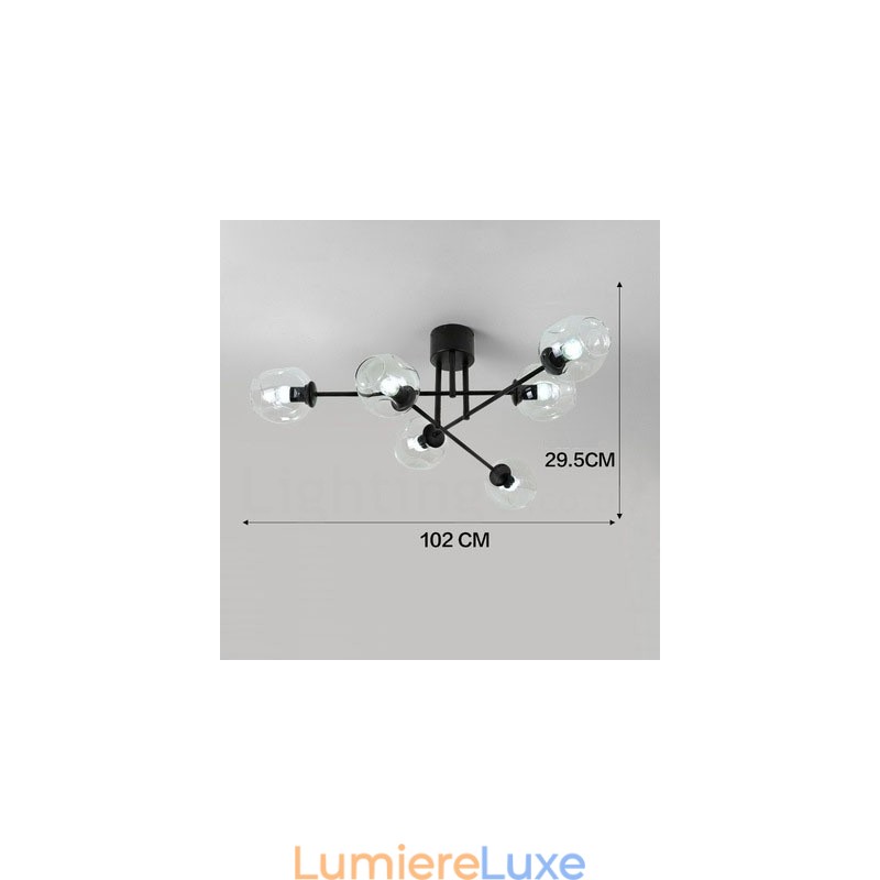 Lustre rustique Lodge à 6 lumières en acier inoxydable avec abat-jour en verre transparent ou bleu