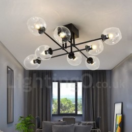 Lustre rustique Lodge à 8 lumières en acier inoxydable avec abat-jour en verre transparent ou bleu
