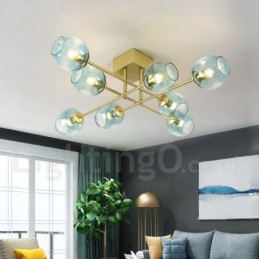 Lustre rustique Lodge à 8 lumières en acier inoxydable avec abat-jour en verre transparent ou bleu