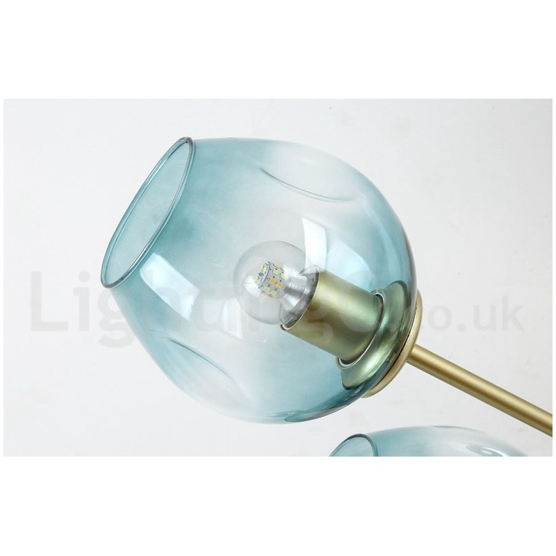Lustre rustique Lodge à 8 lumières en acier inoxydable avec abat-jour en verre transparent ou bleu