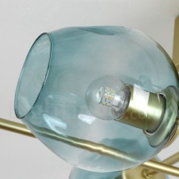 Lustre rustique Lodge à 8 lumières en acier inoxydable avec abat-jour en verre transparent ou bleu