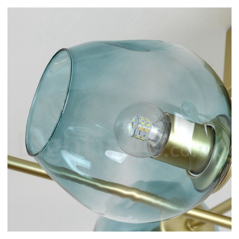 Lustre rustique Lodge à 8 lumières en acier inoxydable avec abat-jour en verre transparent ou bleu