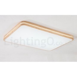 Plafonnier rectangulaire en bois à intensité variable avec lentille, style nordique contemporain moderne, montage encastré, avec abat-jour en acrylique et télécommande, peut également être utilisé comme applique murale.