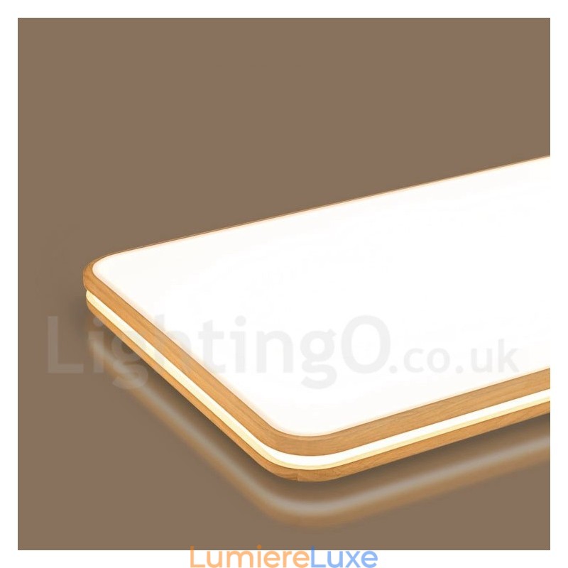 Plafonnier rectangulaire en bois à intensité variable avec lentille, style nordique contemporain moderne, montage encastré, avec abat-jour en acrylique et télécommande, peut également être utilisé comme applique murale.