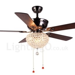 Ventilateur de plafond rétro en bois de style américain de 132 cm (52 po) avec télécommande et abat-jour en cristal, moteur silencieux en cuivre pur