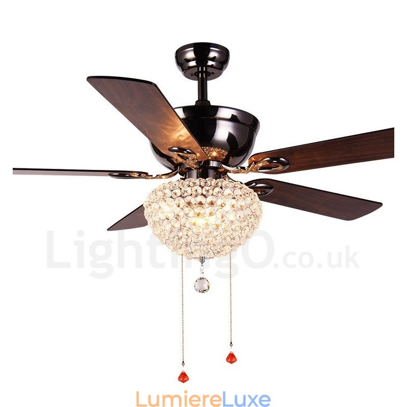 Ventilateur de plafond rétro en bois de style américain de 132 cm (52 po) avec télécommande et abat-jour en cristal, moteur silencieux en cuivre pur