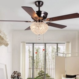 Ventilateur de plafond rétro en bois de style américain de 132 cm (52 po) avec télécommande et abat-jour en cristal, moteur silencieux en cuivre pur
