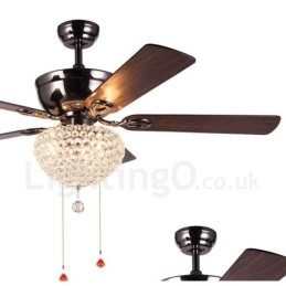 Ventilateur de plafond rétro en bois de style américain de 132 cm (52 po) avec télécommande et abat-jour en cristal, moteur silencieux en cuivre pur