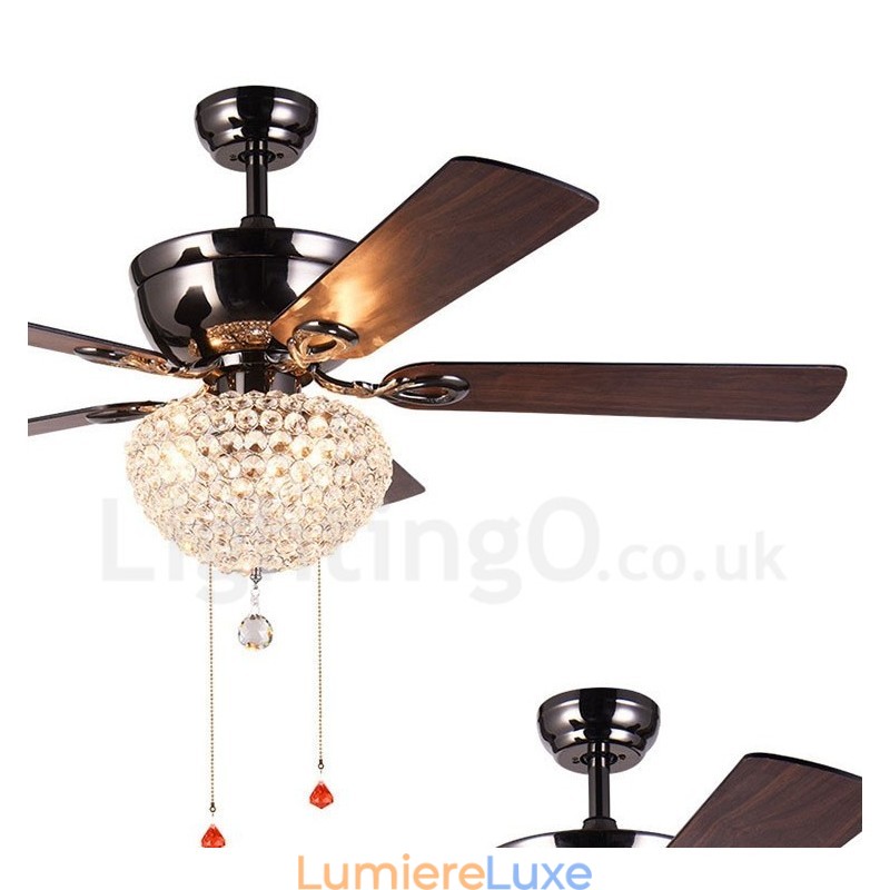 Ventilateur de plafond rétro en bois de style américain de 132 cm (52 po) avec télécommande et abat-jour en cristal, moteur silencieux en cuivre pur