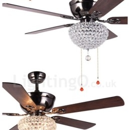 Ventilateur de plafond rétro en bois de style américain de 132 cm (52 po) avec télécommande et abat-jour en cristal, moteur silencieux en cuivre pur