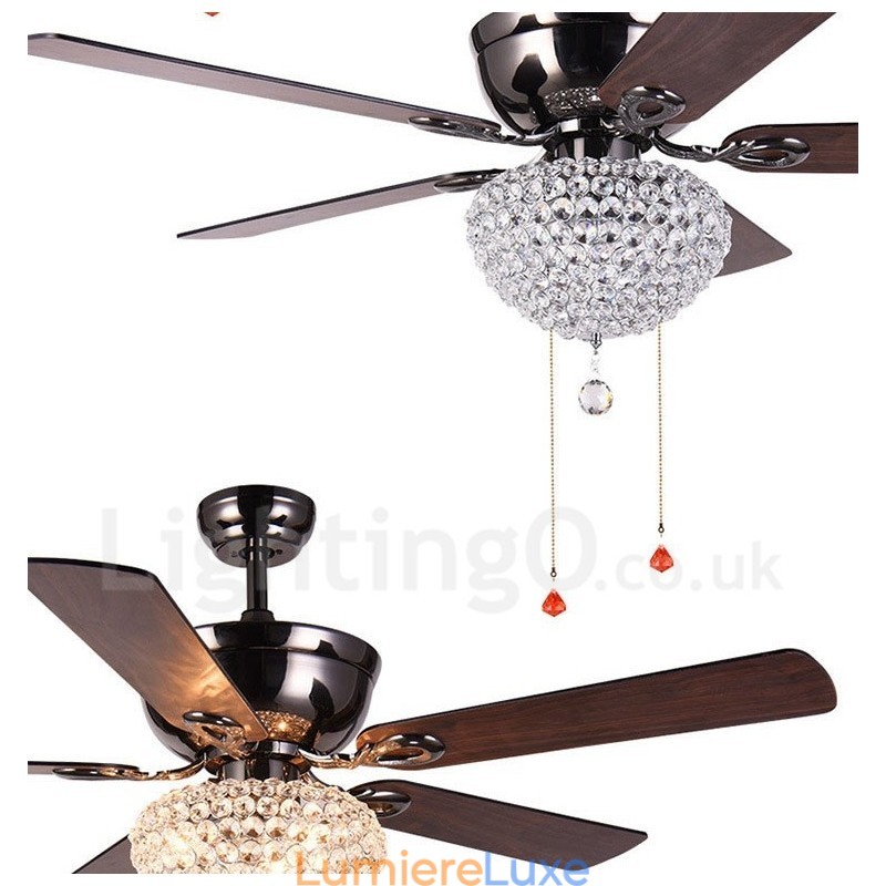 Ventilateur de plafond rétro en bois de style américain de 132 cm (52 po) avec télécommande et abat-jour en cristal, moteur silencieux en cuivre pur