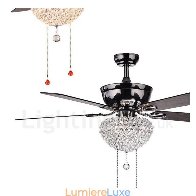 Ventilateur de plafond rétro en bois de style américain de 132 cm (52 po) avec télécommande et abat-jour en cristal, moteur silencieux en cuivre pur