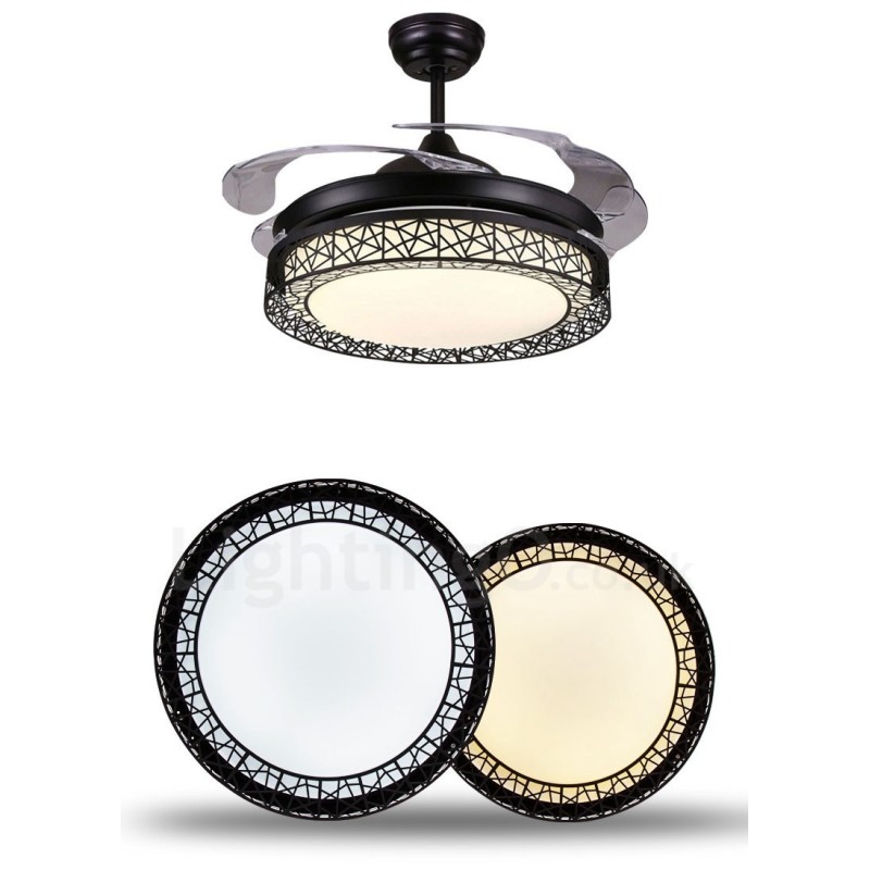 Ventilateur de plafond creux moderne et contemporain de 108 cm (42 po) à 91 cm (36 po), avec télécommande et abat-jour en acrylique, moteur silencieux en cuivre pur