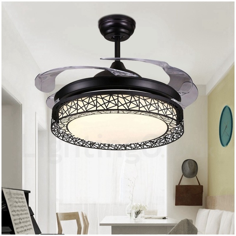 Ventilateur de plafond creux moderne et contemporain de 108 cm (42 po) à 91 cm (36 po), avec télécommande et abat-jour en acrylique, moteur silencieux en cuivre pur