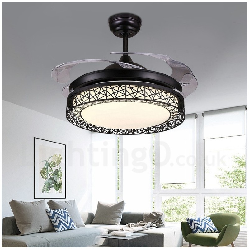 Ventilateur de plafond creux moderne et contemporain de 108 cm (42 po) à 91 cm (36 po), avec télécommande et abat-jour en acrylique, moteur silencieux en cuivre pur