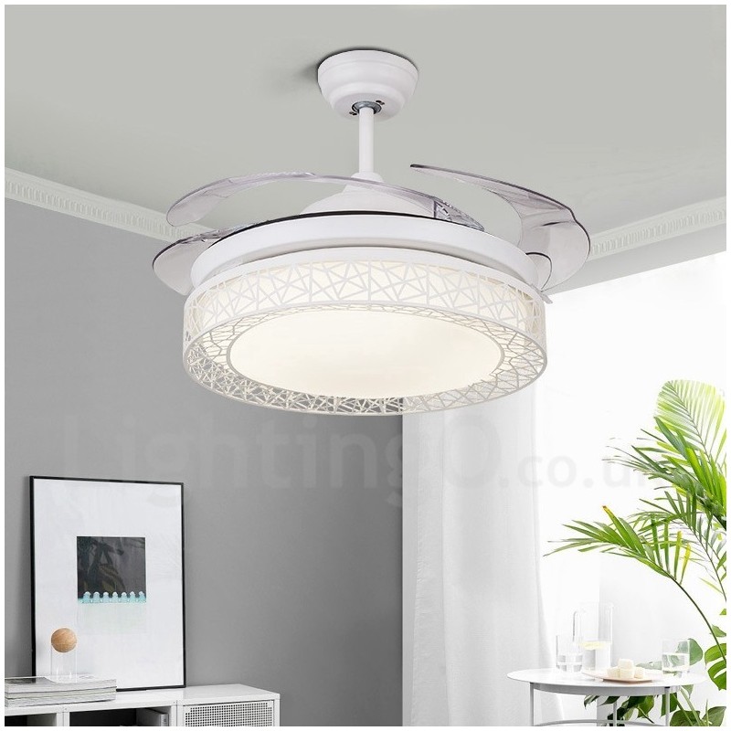 Ventilateur de plafond creux moderne et contemporain de 108 cm (42 po) à 91 cm (36 po), avec télécommande et abat-jour en acrylique, moteur silencieux en cuivre pur
