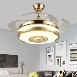 Ventilateur de plafond moderne et contemporain de 108 cm (42 po) et 91 cm (36 po), couleur or, avec abat-jour en acrylique et moteur silencieux en cuivre pur.