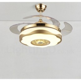 Ventilateur de plafond moderne et contemporain de 108 cm (42 po) et 91 cm (36 po), couleur or, avec abat-jour en acrylique et moteur silencieux en cuivre pur.
