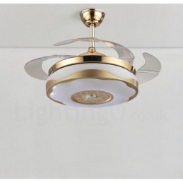 Ventilateur de plafond moderne et contemporain de 108 cm (42 po) et 91 cm (36 po), couleur or, avec abat-jour en acrylique et moteur silencieux en cuivre pur.