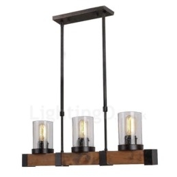 Lustre vintage en bois à 3 lumières, style industriel, style loft, linéaire