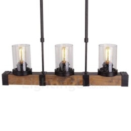 Lustre vintage en bois à 3 lumières, style industriel, style loft, linéaire