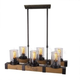 Lustre en bois vintage à 6 lumières, style industriel, style loft, linéaire