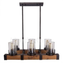 Lustre en bois vintage à 6 lumières, style industriel, style loft, linéaire