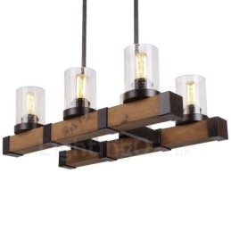 Lustre en bois vintage à 6 lumières, style industriel, style loft, linéaire
