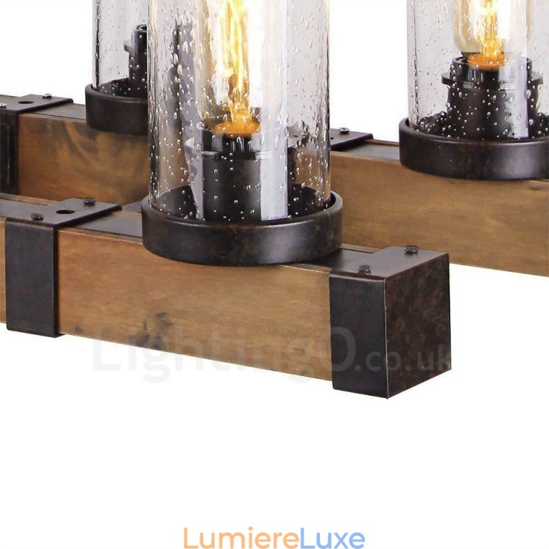 Lustre en bois vintage à 6 lumières, style industriel, style loft, linéaire