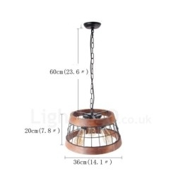 Lustre vintage en bois à 3 anneaux lumineux, style industriel, style loft, linéaire