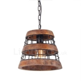 Lustre en bois vintage à 1 anneau lumineux, style industriel, style loft, linéaire