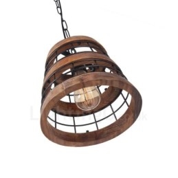 Lustre en bois vintage à 1 anneau lumineux, style industriel, style loft, linéaire