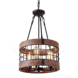 Lustre vintage en bois à 3 lumières, style industriel, style loft, linéaire