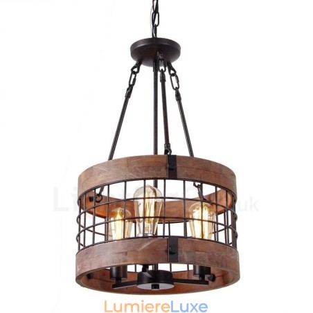 Lustre vintage en bois à 3 lumières, style industriel, style loft, linéaire Lustre vintage en bois à 3 lumières, style industriel, style loft, linéaire