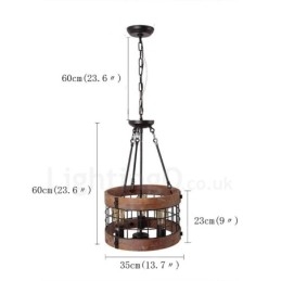Lustre vintage en bois à 3 lumières, style industriel, style loft, linéaire