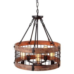 Lustre vintage en bois à 5 lumières, style industriel, style loft, linéaire