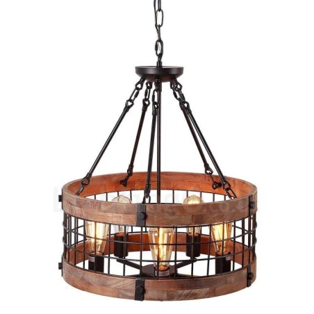 Lustre vintage en bois à 5 lumières, style industriel, style loft, linéaire Lustre vintage en bois à 5 lumières, style industriel, style loft, linéaire