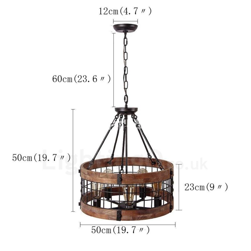 Lustre vintage en bois à 5 lumières, style industriel, style loft, linéaire