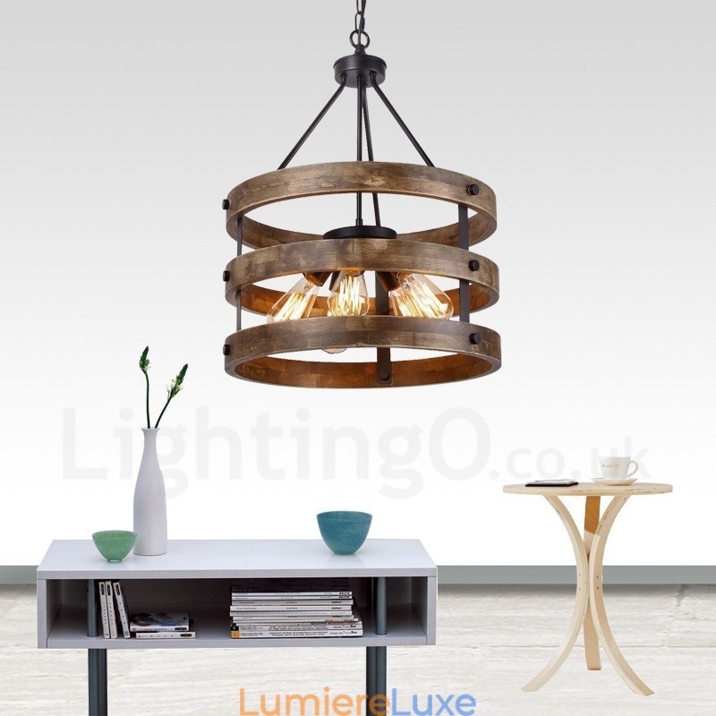 Lustre vintage en bois à 5 lumières, style industriel, style loft, linéaire