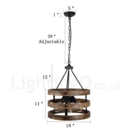 Lustre vintage en bois à 5 lumières, style industriel, style loft, linéaire